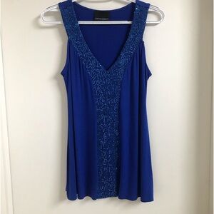 NWOT Cynthia Rowley V-neck sleeveless Blue Tank Top with sequin embellishment